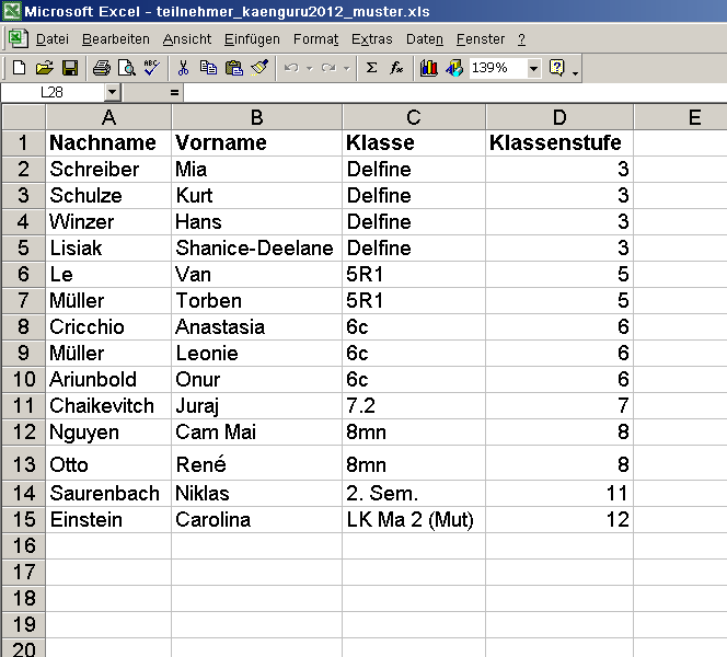 Muster Teilnehmer-Liste